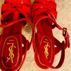 YSL Gorgeous Hot Red High Platform Sandals. Worn a couple of times. Like New